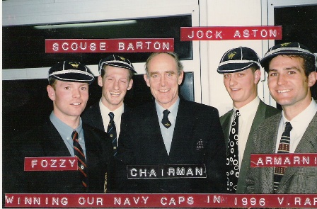 Royal Navy Caps 1996 v RAF Shaun Foster (RM), Paul Barton, RNFA Chairman, Lee Aston (RM), Craig 